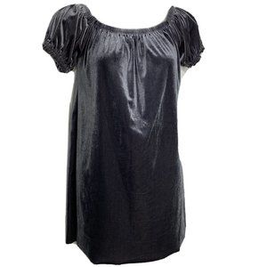 Urban Outfitters Grey Blue Velvet Dress Babydoll Mini Round Neck Short Sleeves M